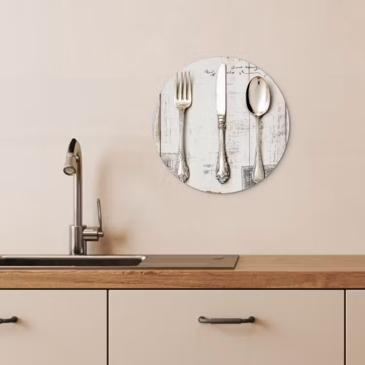 KitchenYeah - Cocina - Círculo mural Forex - Plata - Cubiertos - Madera — 4