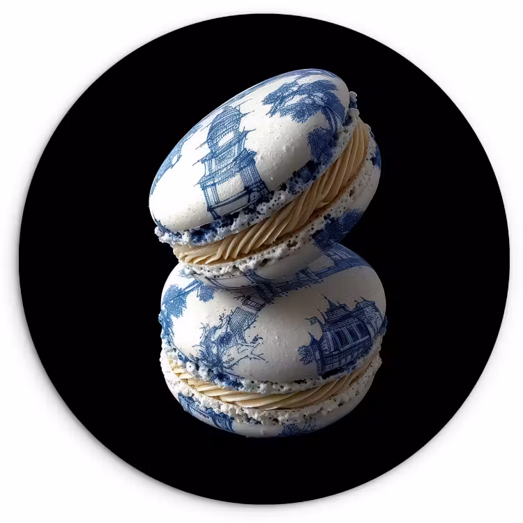Cuadro redondo - Alimentación - Macarrones - Azul de Delft - Galletas — 1