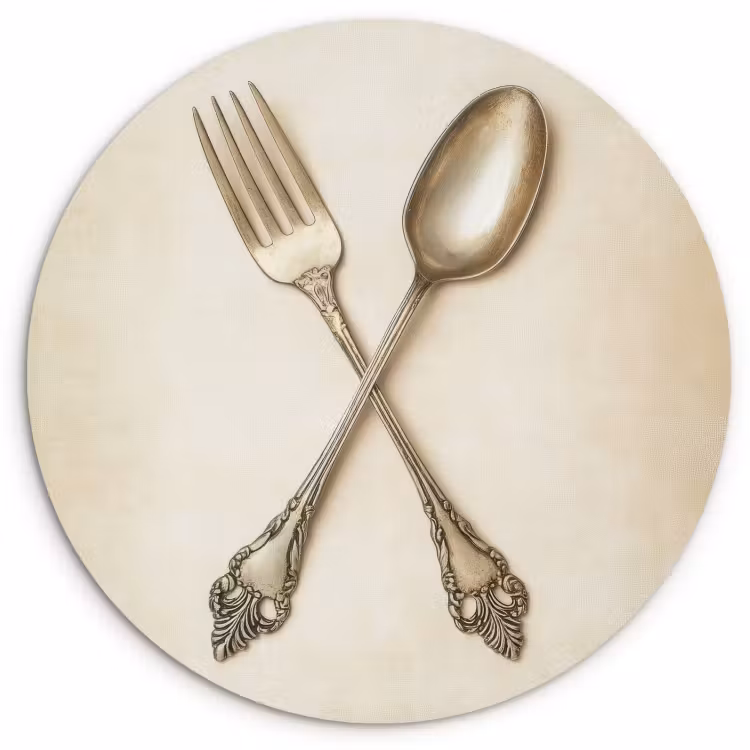 KitchenYeah - Cocina - Círculo mural Forex - Beige - Vintage - Cubiertos — 1