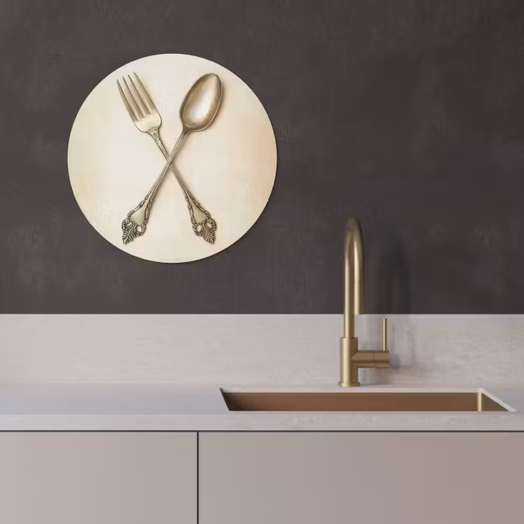 KitchenYeah - Cocina - Círculo mural Forex - Beige - Vintage - Cubiertos — 2