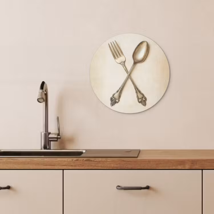 KitchenYeah - Cocina - Círculo mural Forex - Beige - Vintage - Cubiertos — 3