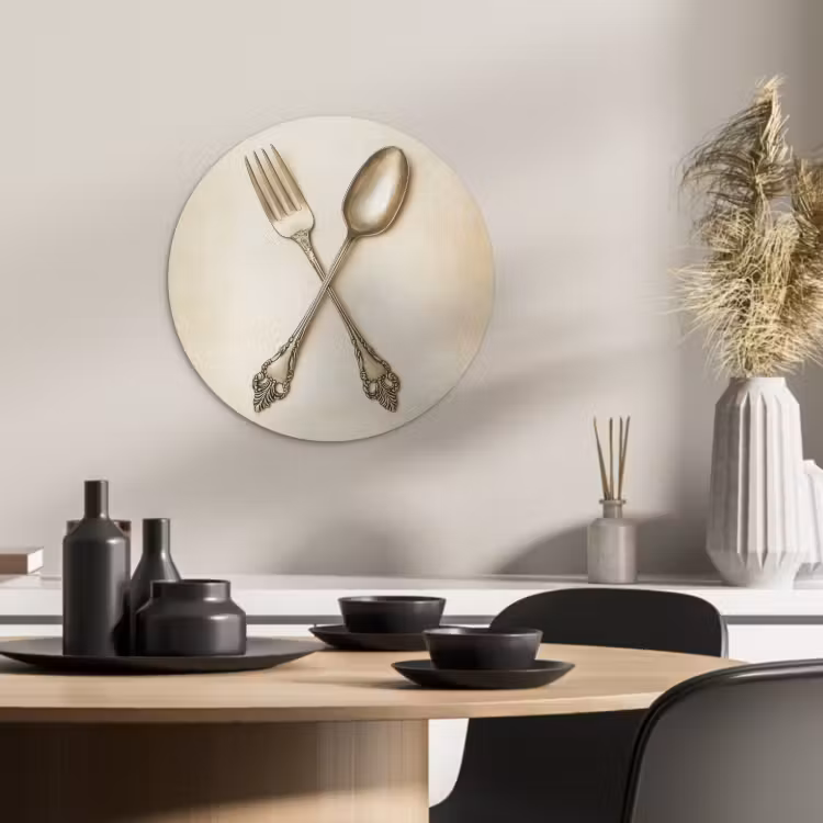 KitchenYeah - Cocina - Círculo mural Forex - Beige - Vintage - Cubiertos — 4