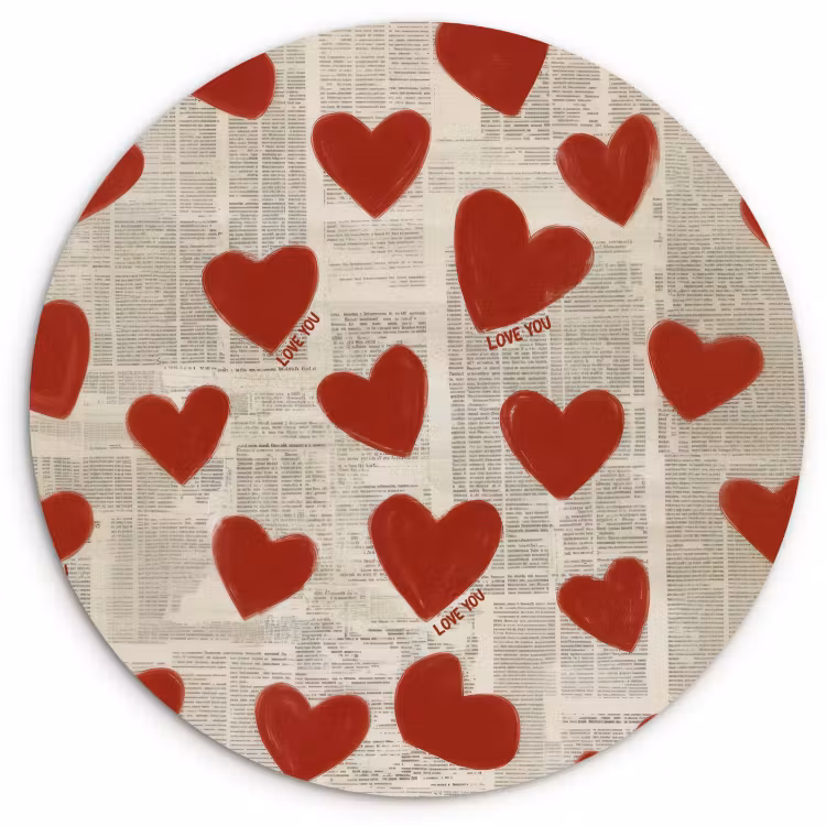 Cuadro redondo - Corazones - Periódico - Loveyou — 1