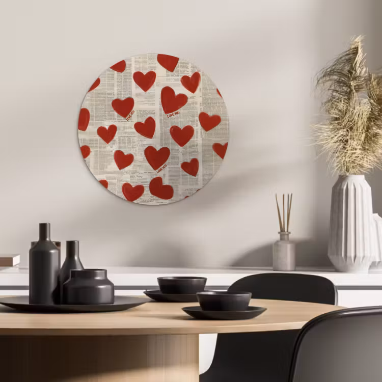 Cuadro redondo - Corazones - Periódico - Loveyou — 2