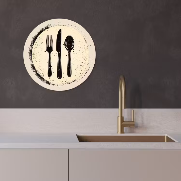 KitchenYeah - Cocina - Círculo mural Forex - Negro - Cubiertos - Redondos — 3