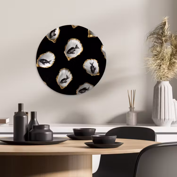KitchenYeah - Cocina - Círculo mural Forex - Ostras - Negro - Pescado - Oro — 2