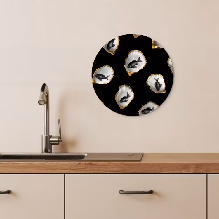 KitchenYeah - Cocina - Círculo mural Forex - Ostras - Negro - Pescado - Oro — 4