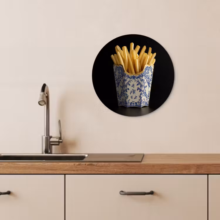 Cuadro redondo - Patatas fritas - Porcelana - Azul de Delft - Alimentos — 3