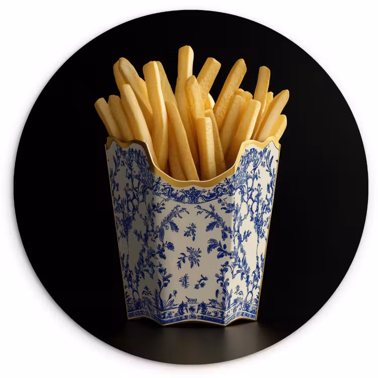 Cuadro redondo - Patatas fritas - Porcelana - Azul de Delft - Alimentos — 4