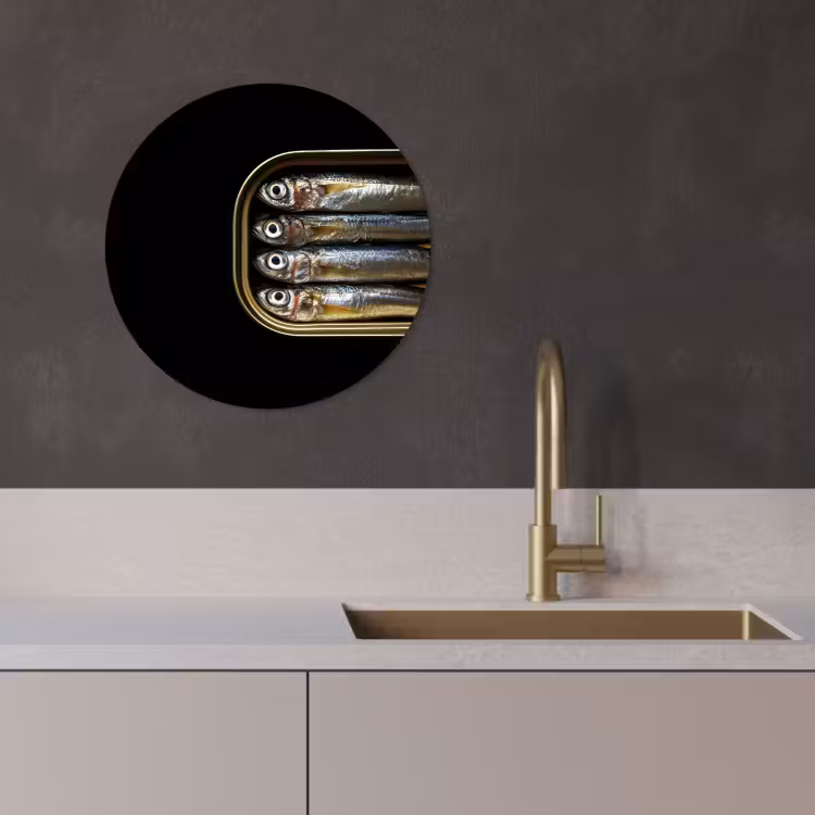 KitchenYeah - Cocina - Círculo mural Forex - Sardinas - Lata - Negro - Pescado — 2