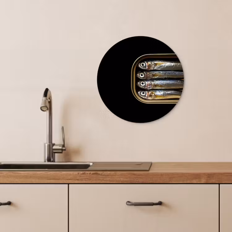 KitchenYeah - Cocina - Círculo mural Forex - Sardinas - Lata - Negro - Pescado — 3