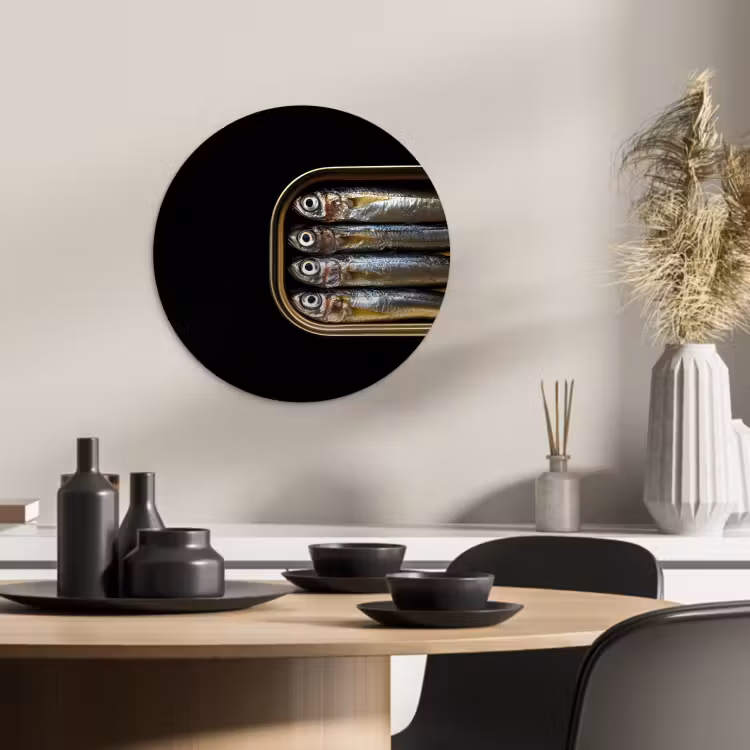 KitchenYeah - Cocina - Círculo mural Forex - Sardinas - Lata - Negro - Pescado — 4