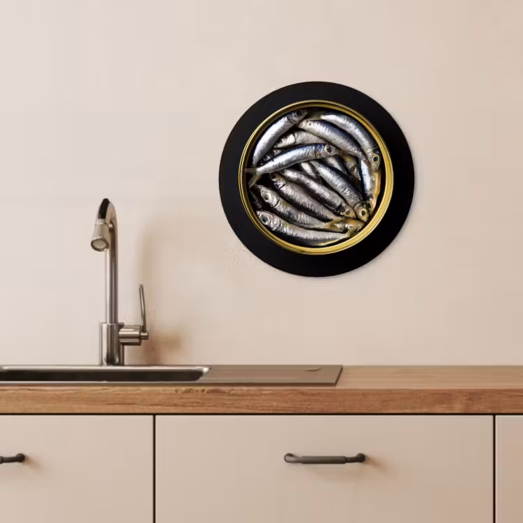 KitchenYeah - Cocina - Círculo mural Forex - Sardinas - Pescado - Redondo - Negro — 3