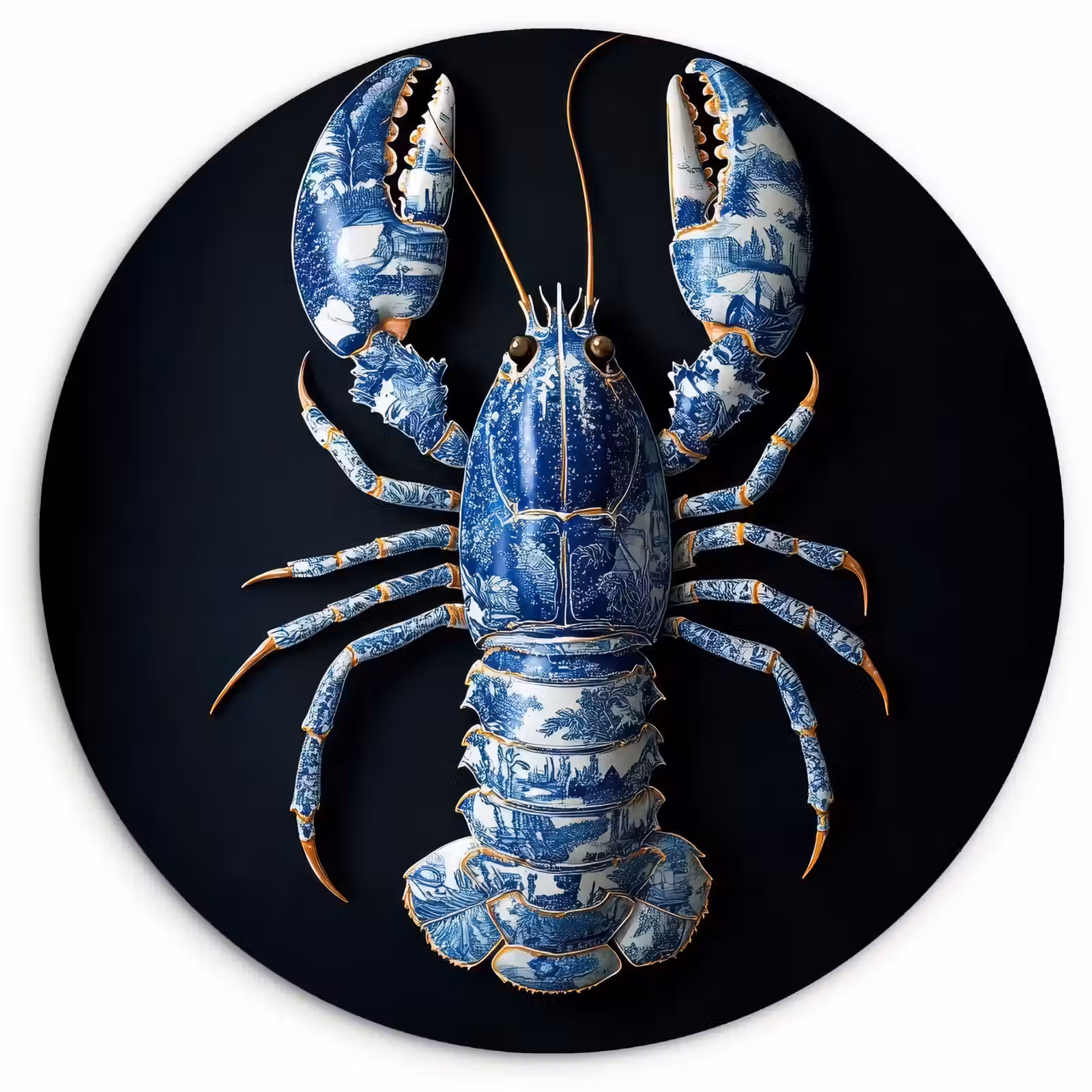 Cuadro redondo - Langosta - Azul de Delft - Escudo - Resistente — 1