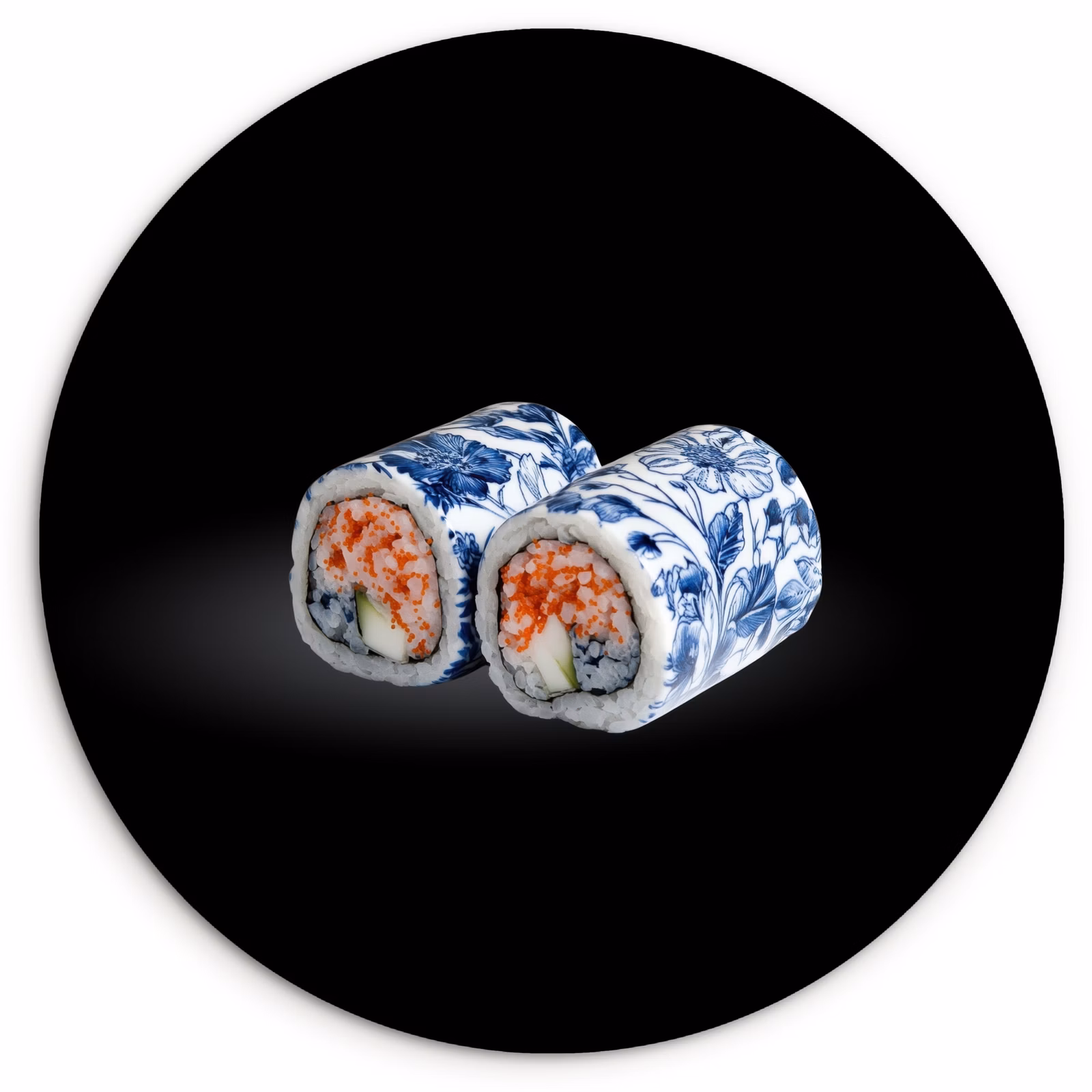 Cuadro redondo - Sushi - Azul de Delft - Arroz - Pescado - Elegante — 1