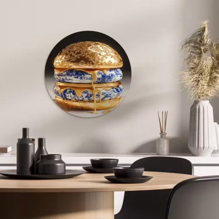 Cuadro redondo - Azul de Delft - Oro - Citizen — 1