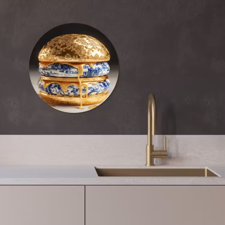 Cuadro redondo - Azul de Delft - Oro - Citizen — 4