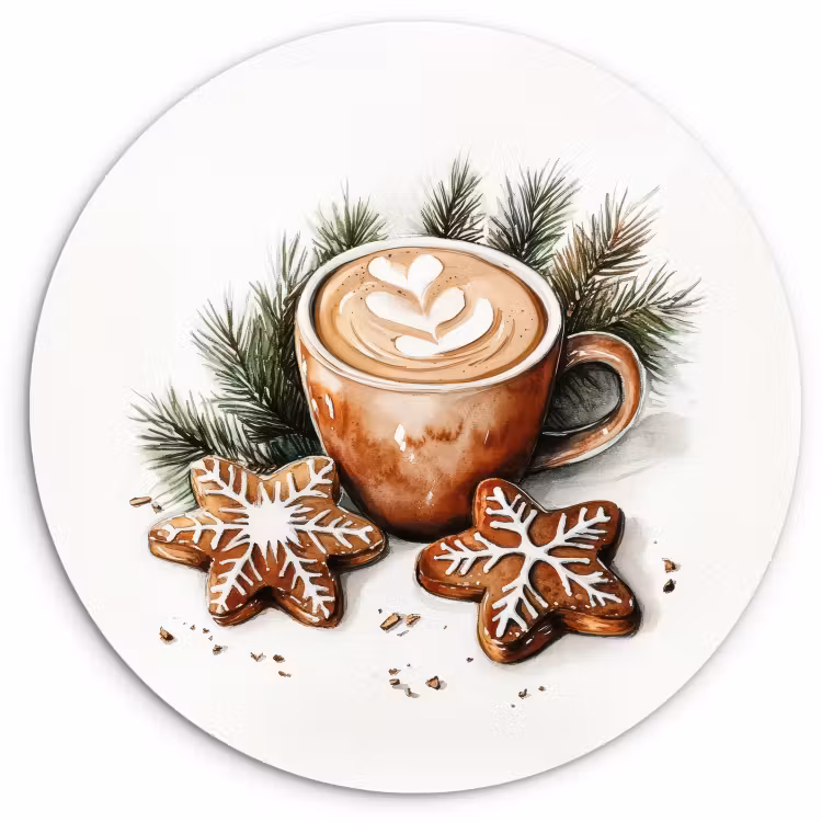 Cuadro redondo - Café - Tarta - Invierno - Arte - Navidad — 4