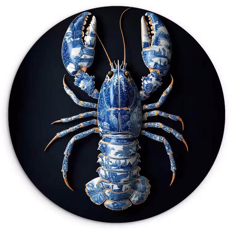 Cuadro redondo - Langosta - Azul de Delft - Escudo - Resistente — 1