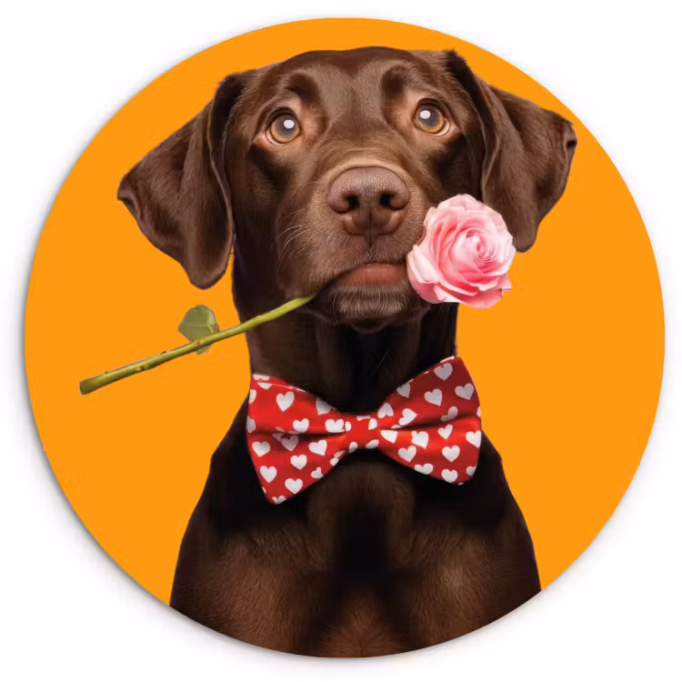 Cuadro redondo - Perro - Naranja - Rosa - San Valentín — 1