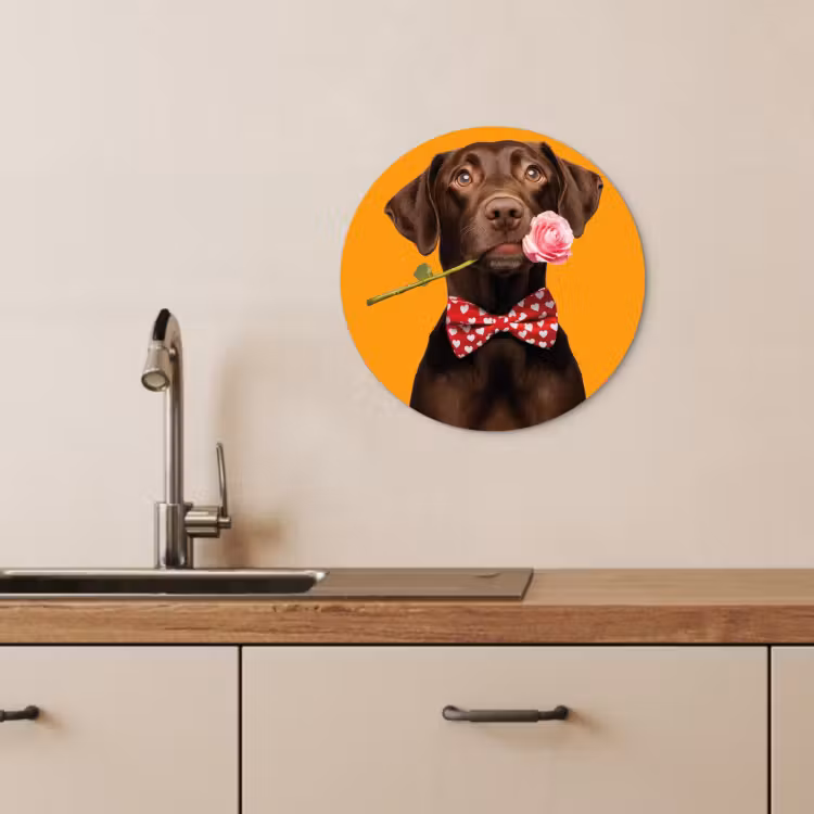Cuadro redondo - Perro - Naranja - Rosa - San Valentín — 3