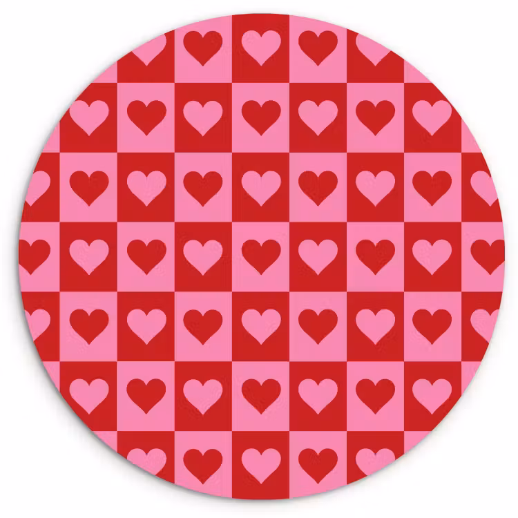 Cuadro redondo - Rojo - Rosa - Tablero de ajedrez - San Valentín — 4