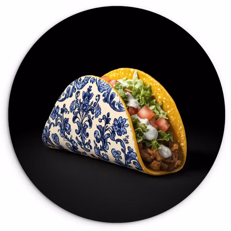 Cuadro redondo - Taco - Carne - Ensalada - Azul de Delft - Motivo — 2