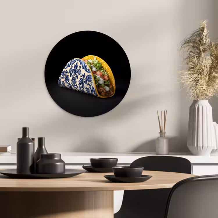 Cuadro redondo - Taco - Carne - Ensalada - Azul de Delft - Motivo — 4
