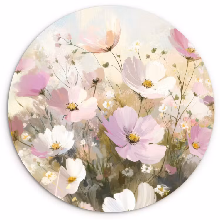 Cuadro redondo - Campo de flores - Tonos claros - Pintado — 1