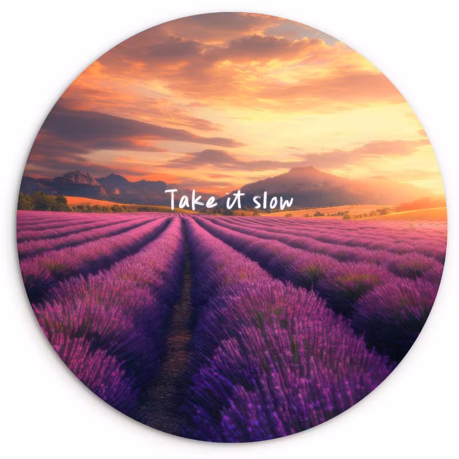 Cuadro redondo - Campo de lavanda - Cita - Puesta de sol — 1