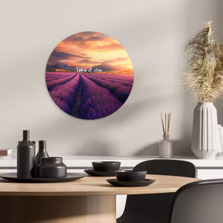 Cuadro redondo - Campo de lavanda - Cita - Puesta de sol — 3