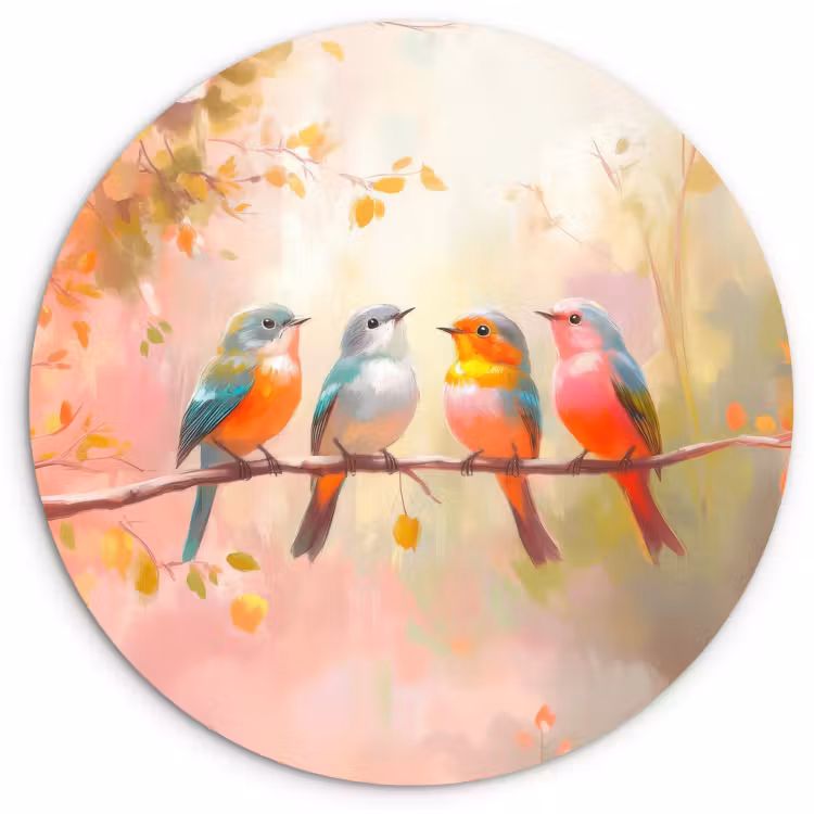 Cuadro redondo - Pájaros - Colorido - Rama — 2