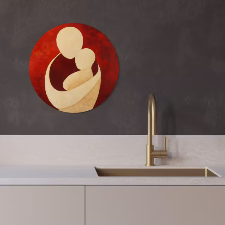 Cuadro redondo - Abstracto - Madre - Niño - Rojo — 1