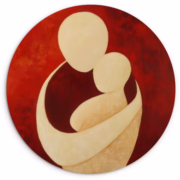 Cuadro redondo - Abstracto - Madre - Niño - Rojo — 2