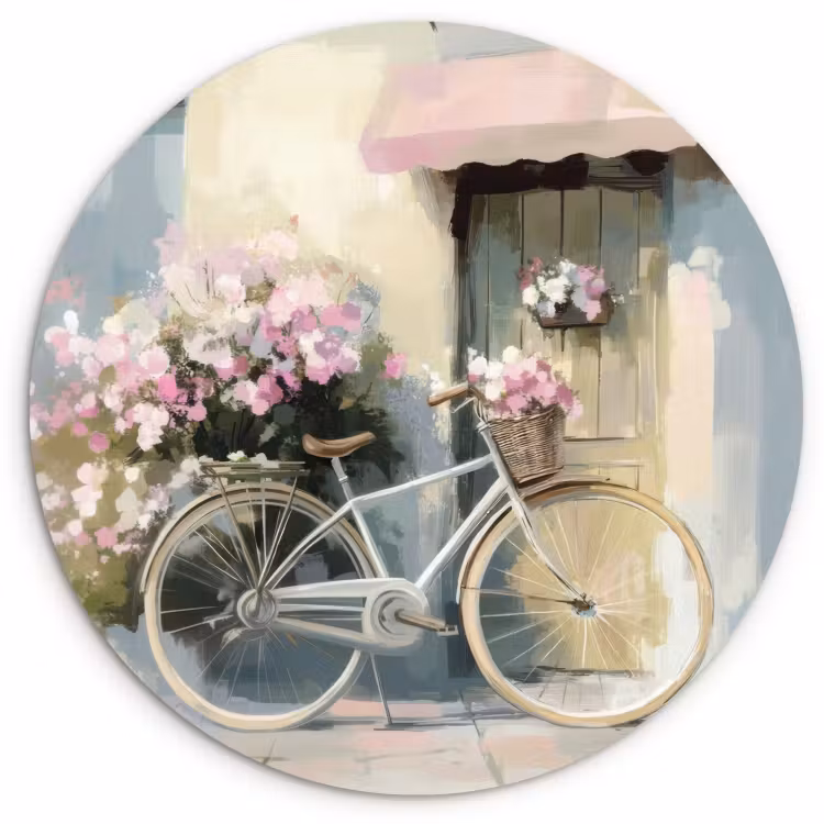 Cuadro redondo - Bicicleta - Colores pastel - Flores — 3