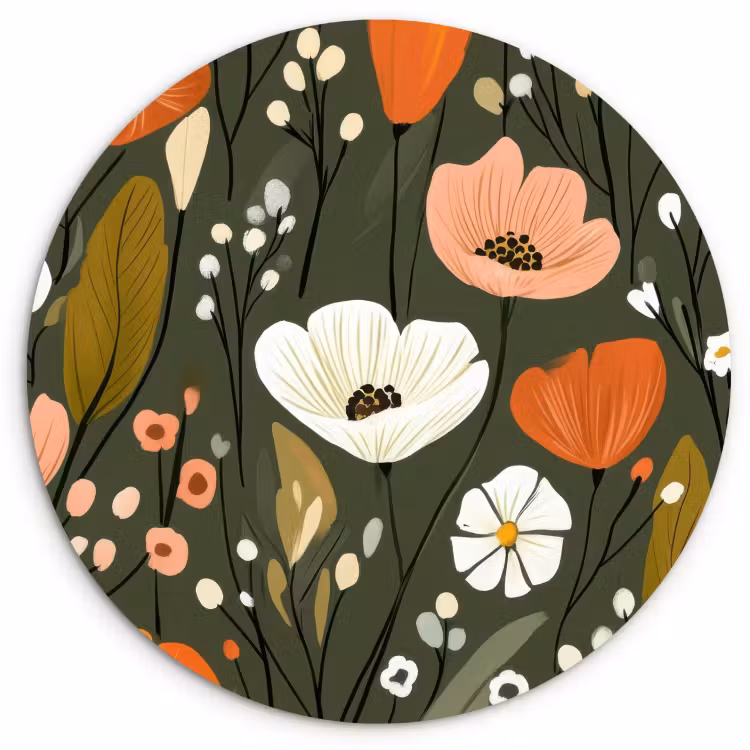 Cuadro redondo - Flores - Ilustración - Verde — 2