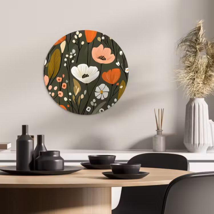 Cuadro redondo - Flores - Ilustración - Verde — 3