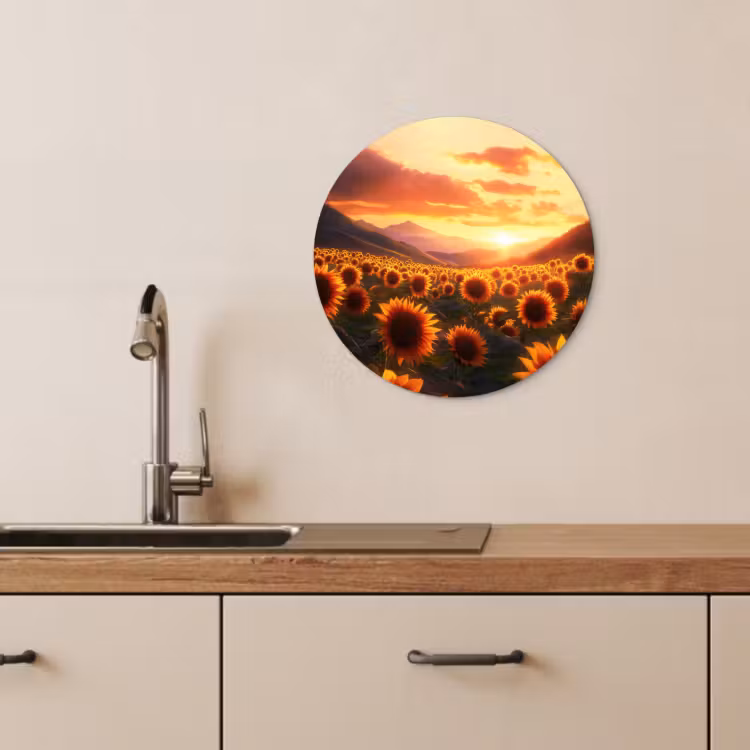 Cuadro redondo - Girasoles - Atardecer - Paisaje — 1