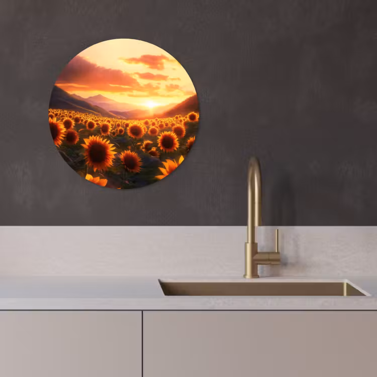 Cuadro redondo - Girasoles - Atardecer - Paisaje — 3