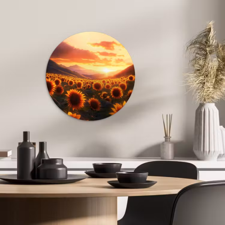 Cuadro redondo - Girasoles - Atardecer - Paisaje — 4