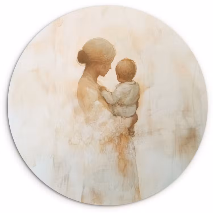 Cuadro redondo - Niño - Madre - Acuarela — 1