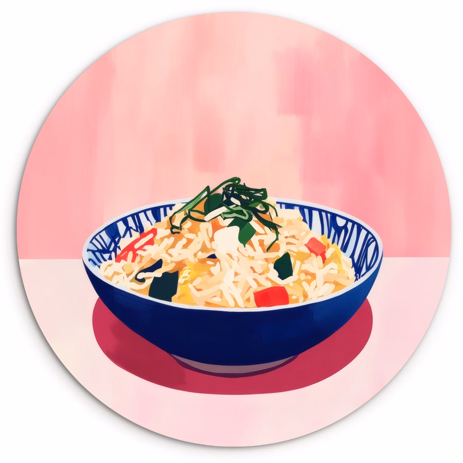 Cuadro redondo - Arroz - Ilustración - Cuenco - Verduras — 1
