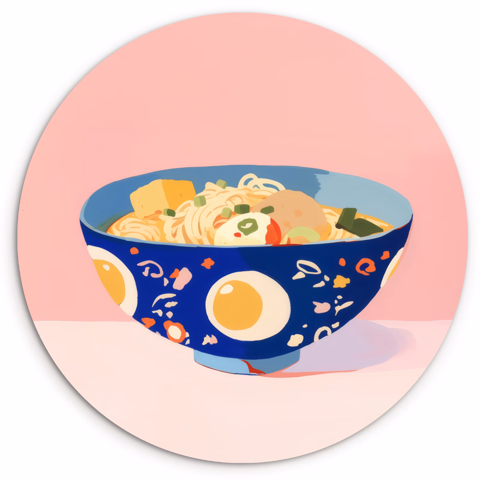 Cuadro redondo - Fideos - Cuenco - Azul - Ilustración — 1