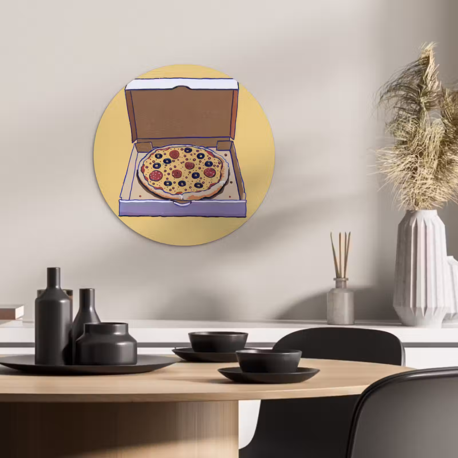 Cuadro redondo - Pizza - Caja - Salami - Ilustración — 1