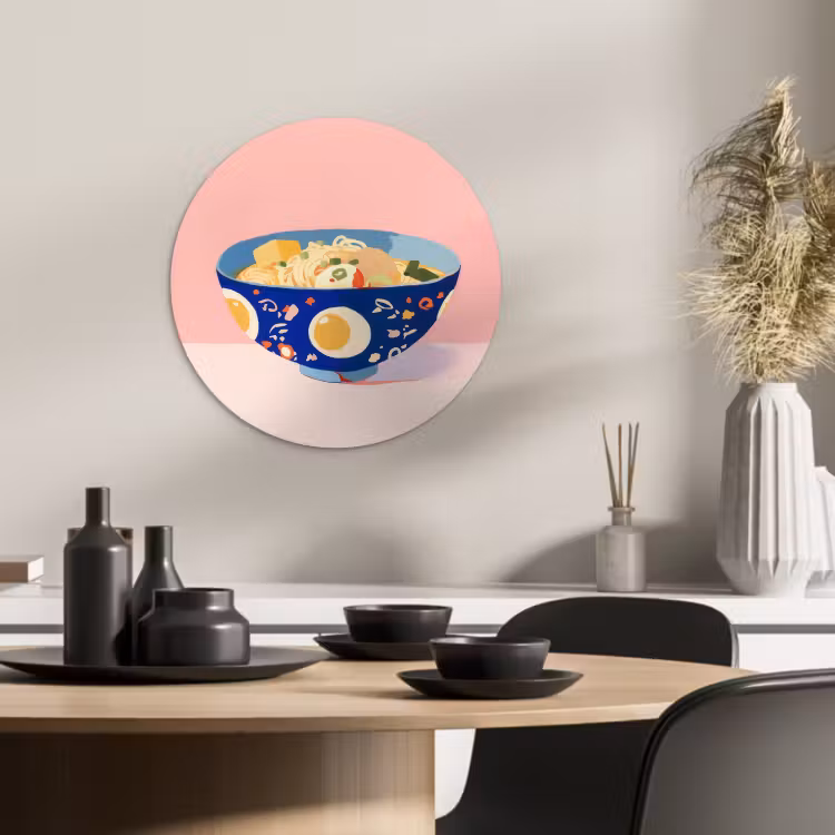Cuadro redondo - Fideos - Cuenco - Azul - Ilustración — 2