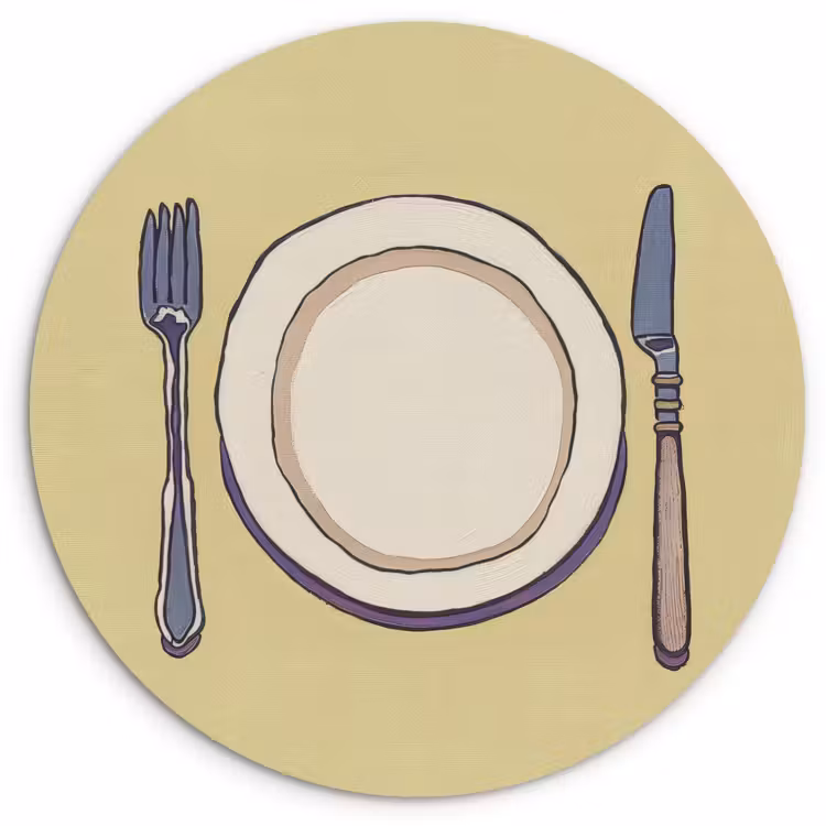 Cuadro redondo - Ilustración - Plato - Cubiertos - Beige — 1