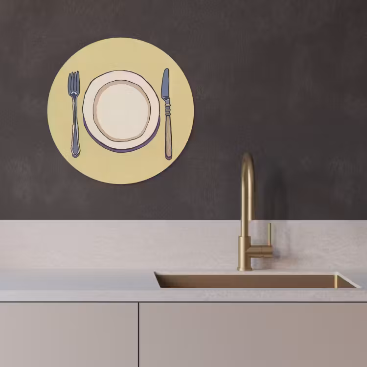 Cuadro redondo - Ilustración - Plato - Cubiertos - Beige — 3