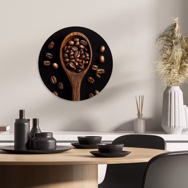 Cuadro redondo - Madera - Negro - Granos de café — 1