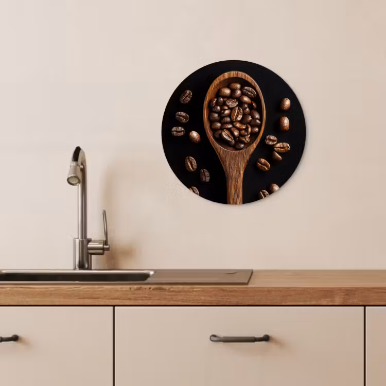 Cuadro redondo - Madera - Negro - Granos de café — 4