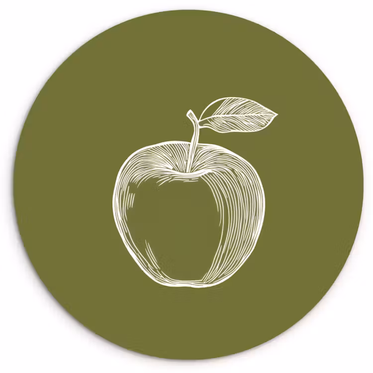 Cuadro redondo - Dibujo lineal - Manzana - Verde oliva - Hoja — 1
